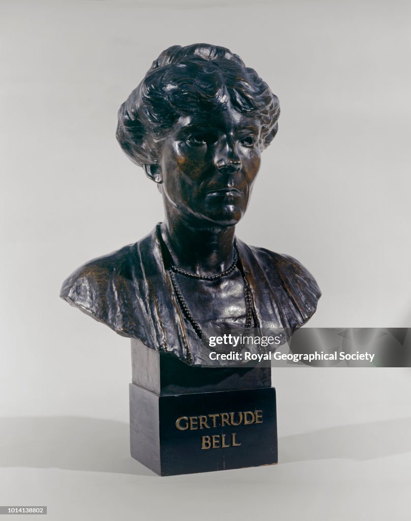 Bronze bust on plinth of Gertrude Bell