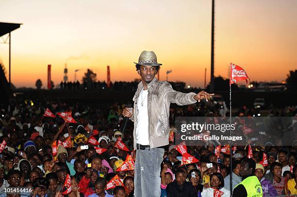 Hiphop artist K'naan performs his song called Wavin Flag on June 01 in Witbank, South Africa. K'naan will be one of the artists performing in June at...