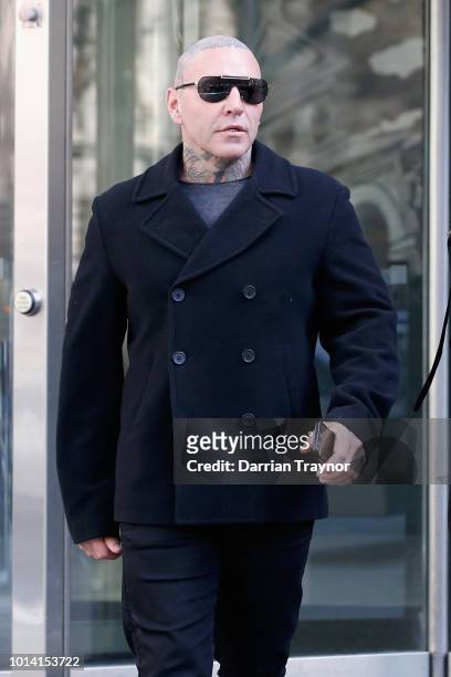 Ex-Bandido Bikie Toby Mitchell is seen outside the Melbourne County Court on August 10, 2018 in Melbourne, Australia. Mitchell pleaded guilty last...