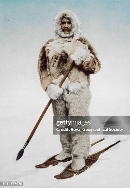 Portrait of Robert Peary, in his actual North Pole costume, Arctic , 1909. Peary North Pole Expedition 1909.