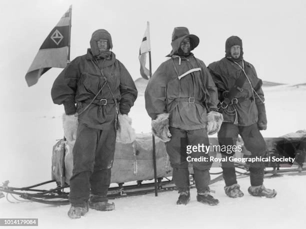 Shackleton, Wilson and Captain Scott ready for the Southern journey, Antarctica, 02 November 1902. National Antarctic Expedition 1901-1904.
