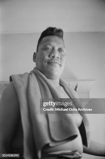 American blues singer Bobby 'Blue' Bland backstage at the Apollo Theatre in New York City', 1964.