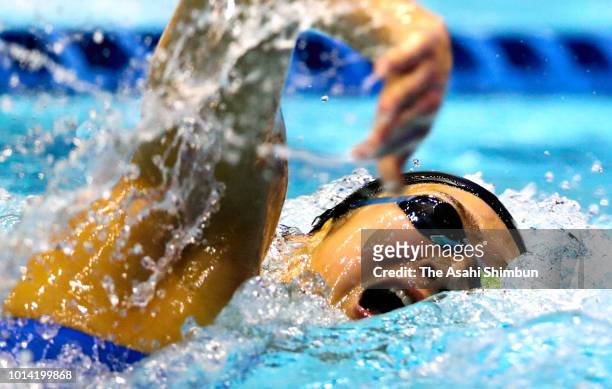 Rikako Ikee of Japan competes in the Women's 200m Freestyle on day one of the Pan Pacific Swimming Championships at Tokyo Tatsumi International...