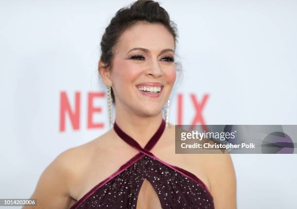 Actress Alyssa Milano attends Netflix's "Insatiable" Season 1 premiere at ArcLight Hollywood on August 9, 2018 in Hollywood, California.