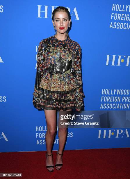 Amber Heard arrives at the Hollywood Foreign Press Association's Grants Banquet at The Beverly Hilton Hotel on August 9, 2018 in Beverly Hills,...
