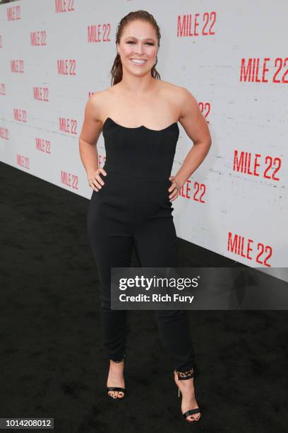 Ronda Rousey attends the premiere of STX Films' "Mile 22" at Westwood Village Theatre on August 9, 2018 in Westwood, California.