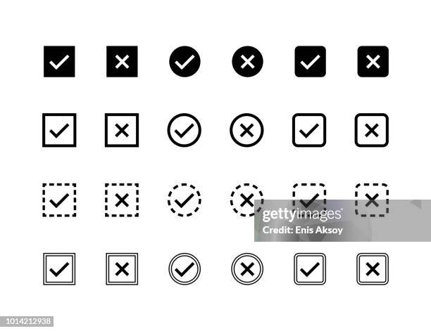 Doodle check mark e cross mark icon set check list símbolo