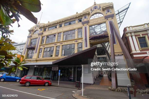Street view of the Palmerston North City Library building in Palmerston North, Manawatu, New Zealand, November 27, 2017.