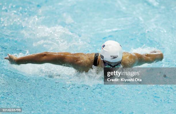 Hali Flickinger of the United States competes in the Women's 200m Butterfly heat on day two of the Pan Pacific Swimming Championships at Tokyo...