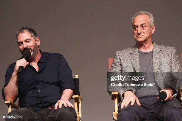 Scott Frank and Casey Silver attend the Netflix Celebrates 12 Emmy Nominations For "Godless" at DGA Theater on August 9, 2018 in Los Angeles,...
