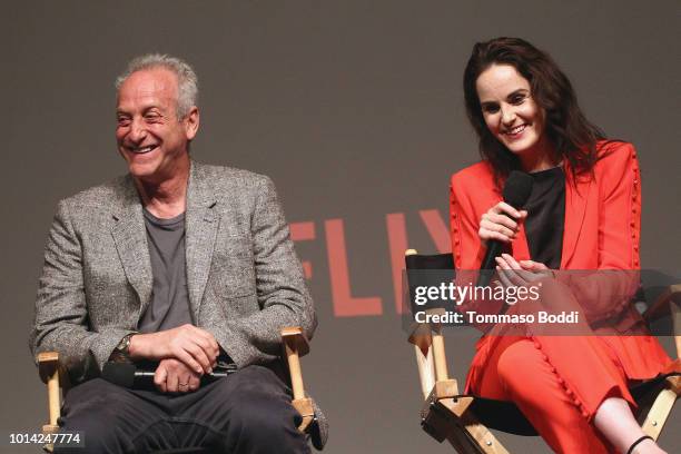 Casey Silver and Michelle Dockery attend the Netflix Celebrates 12 Emmy Nominations For "Godless" at DGA Theater on August 9, 2018 in Los Angeles,...