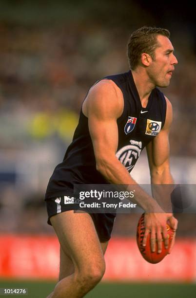 Anthony Koutoufides of Carlton in action during the AFL Round 11 match between the Carlton Blues and the Brisbane Lions played at the Optus Oval,...