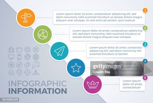ilustrações de stock, clip art, desenhos animados e ícones de diagonal five item infographic - quinta