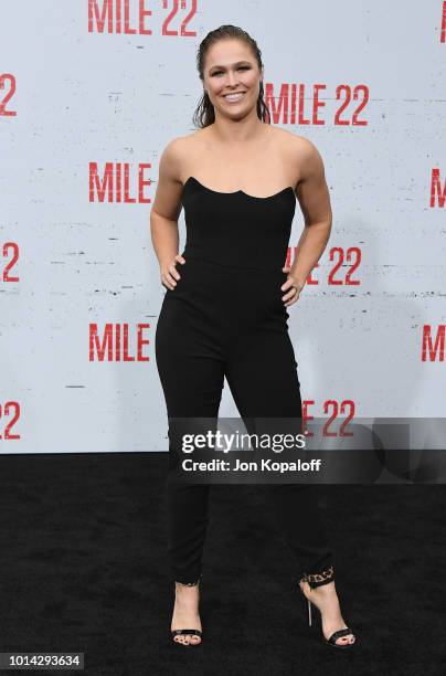 Ronda Rousey attends the premiere of STX Films' "Mile 22" at Westwood Village Theatre on August 9, 2018 in Westwood, California.