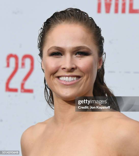 Ronda Rousey attends the premiere of STX Films' "Mile 22" at Westwood Village Theatre on August 9, 2018 in Westwood, California.