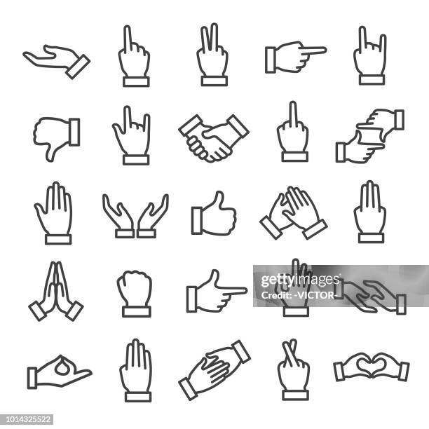 gesture icons set - smart line series - clasped hands stock illustrations