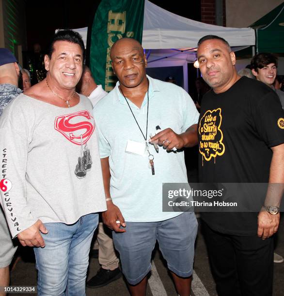 Mike Tyson and Russell Peters attend the Athletes vs Cancer Smoke4aCure Event on August 9, 2018 in Inglewood, California.