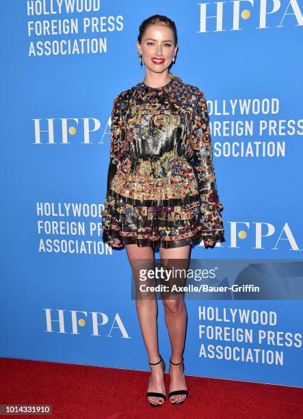 Amber Heard arrives at the Hollywood Foreign Press Association's Grants Banquet at The Beverly Hilton Hotel on August 9, 2018 in Beverly Hills,...