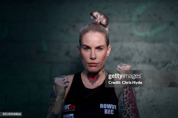 Australian mixed martial artist and bare knuckle fighter Bec Rawlings poses for a portrait session at United Fight Centre on August 10, 2018 in...