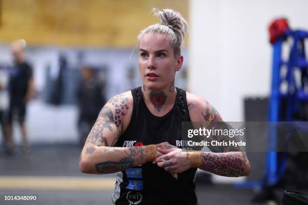 Australian mixed martial artist and bare knuckle fighter Bec Rawlings during a training session at United Fight Centre on August 10, 2018 in...