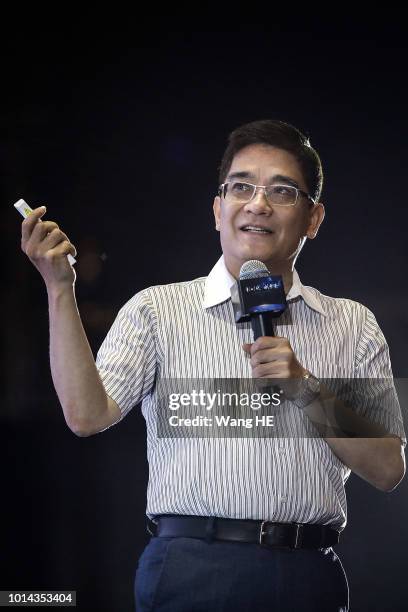 Larry H.P. Lang, a famous economist in China gives a speech on the stage during New Retail Innovation Development Summit 2018 on August 10,2018 in...