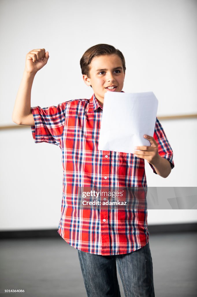 Teenage Boy Actor Practicing Theatre