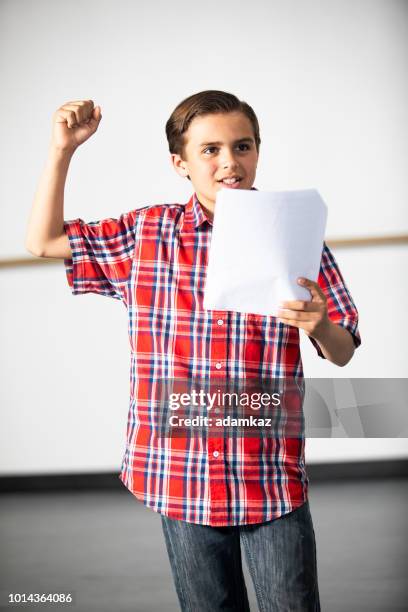 teenage boy actor practicing theatre - audition stock pictures, royalty-free photos & images