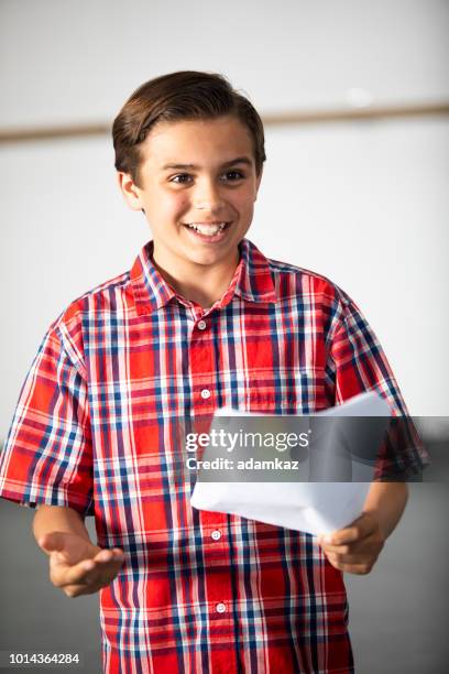 teenage boy actor practicing theatre - audition stock pictures, royalty-free photos & images