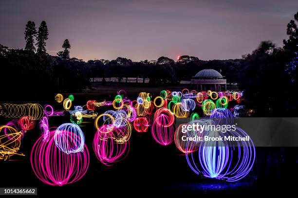 The Valley Of Light Public Art Experience at Centennial Park on August 10, 2018 in Sydney, Australia. Hundreds attended the interactive light...