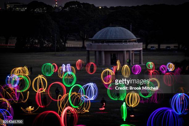 The Valley Of Light Public Art Experience at Centennial Park on August 10, 2018 in Sydney, Australia. Hundreds attended the interactive light...