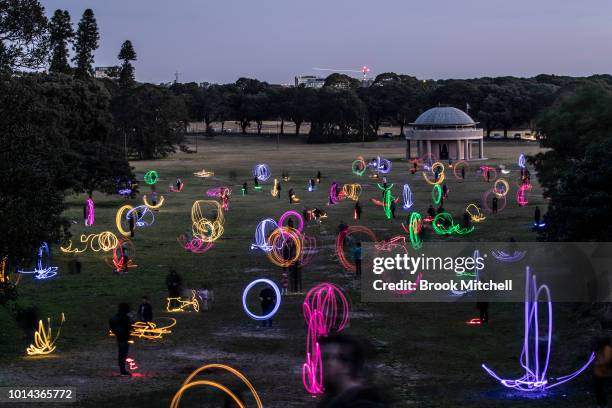 The Valley Of Light Public Art Experience at Centennial Park on August 10, 2018 in Sydney, Australia. Hundreds attended the interactive light...