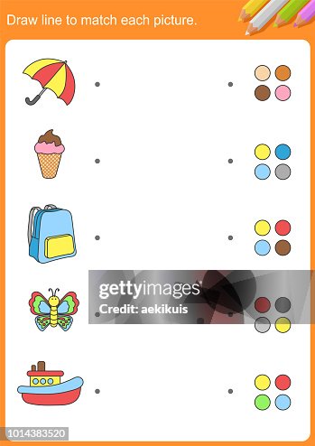Color Line Match Draw Line To Match Each Picture And Color Worksheet For Education High ...