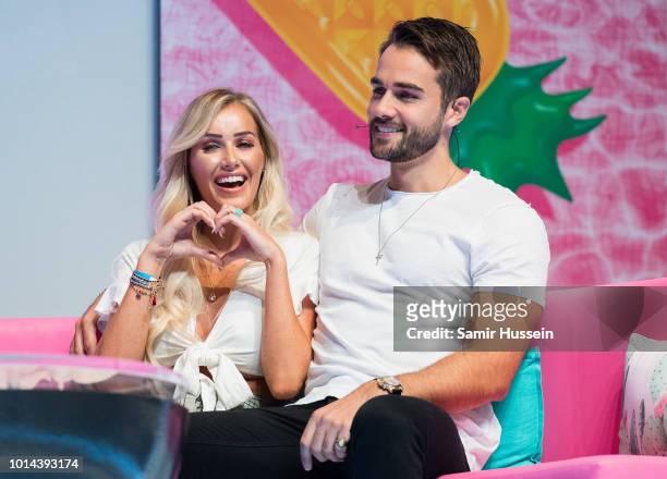 Laura Anderson and Paul Knops during the 'Love Island Live' photocall at ICC Auditorium on August 10, 2018 in London, England.