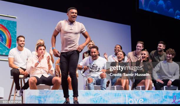 Wes Nelson dances during the 'Love Island Live' photocall at ICC Auditorium on August 10, 2018 in London, England.