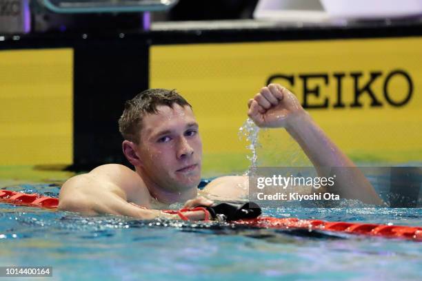 Ryan Murphy of the United States celebrates winning the gold medal in the Men's 100m Backstroke Final on day two of the Pan Pacific Swimming...