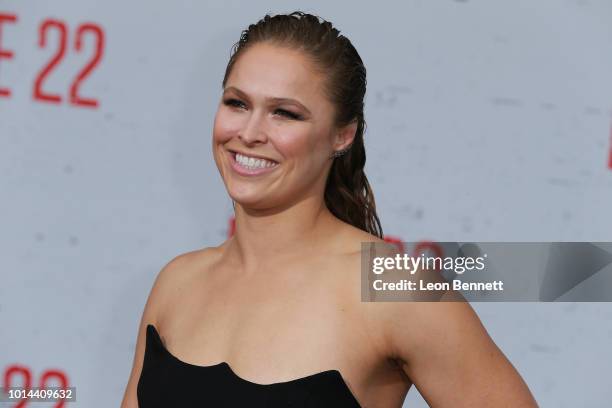 Ronda Rousey attends the Premiere Of STX Films' "Mile 22" at Westwood Village Theatre on August 9, 2018 in Westwood, California.