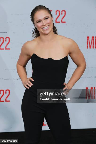 Ronda Rousey attends the Premiere Of STX Films' "Mile 22" at Westwood Village Theatre on August 9, 2018 in Westwood, California.