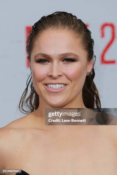 Ronda Rousey attends the Premiere Of STX Films' "Mile 22" at Westwood Village Theatre on August 9, 2018 in Westwood, California.