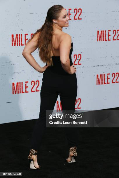 Ronda Rousey attends the Premiere Of STX Films' "Mile 22" at Westwood Village Theatre on August 9, 2018 in Westwood, California.