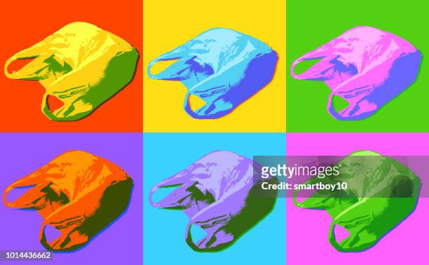 plastic carrier bags in a pop art style - water damage stock illustrations