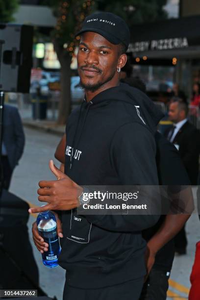 Player Jimmy Butler attends the Premiere Of STX Films' "Mile 22" at Westwood Village Theatre on August 9, 2018 in Westwood, California.