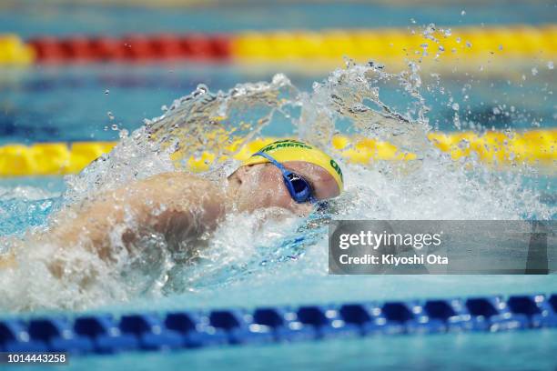 Kyle Chalmers of Australia competes in the Men's 4x200m Freestyle Relay on day two of the Pan Pacific Swimming Championships at Tokyo Tatsumi...