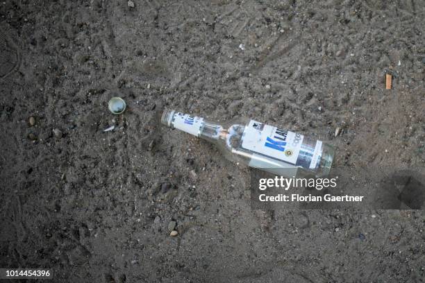 An empty bottle of schnapps is pictured on August 09, 2018 in Berlin, Germany.