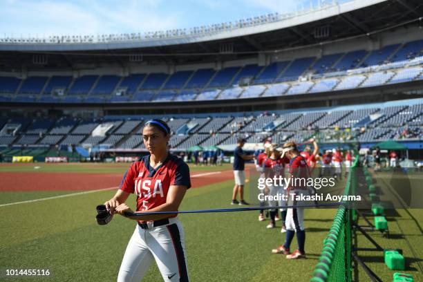 Danielle Denise OÕtoole of United States warms up prior to Playoff Round match between United States and Australia at ZOZO Marine Stadium on day nine...