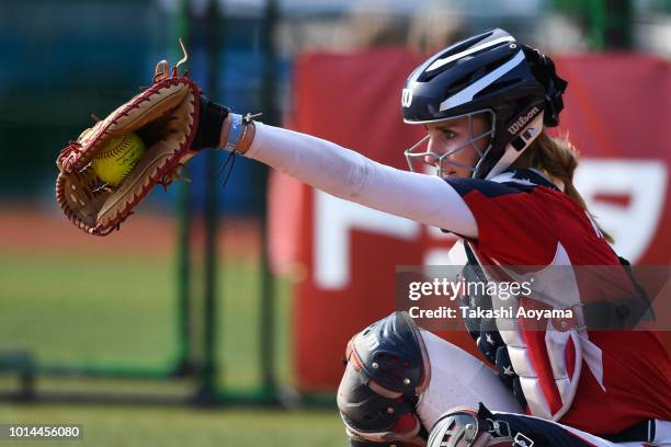 Aubree Aurielle Munro of United States in action against Australia during their Playoff Round at ZOZO Marine Stadium on day nine of the WBSC Women's...