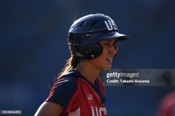 Janette Miiko Reed of United States in action against Australia during their Playoff Round at ZOZO Marine Stadium on day nine of the WBSC Women's...