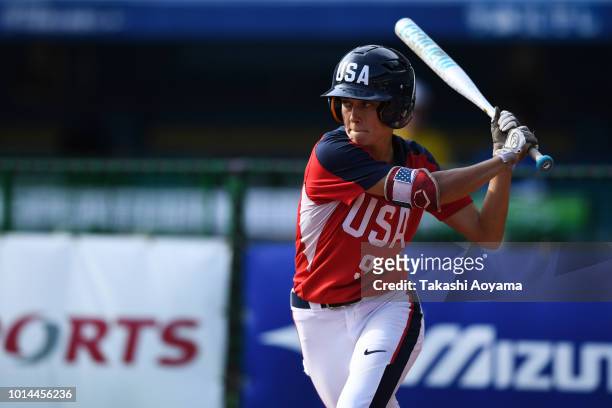 Janette Miiko Reed of United States bats against Australia during their Playoff Round at ZOZO Marine Stadium on day nine of the WBSC Women's Softball...