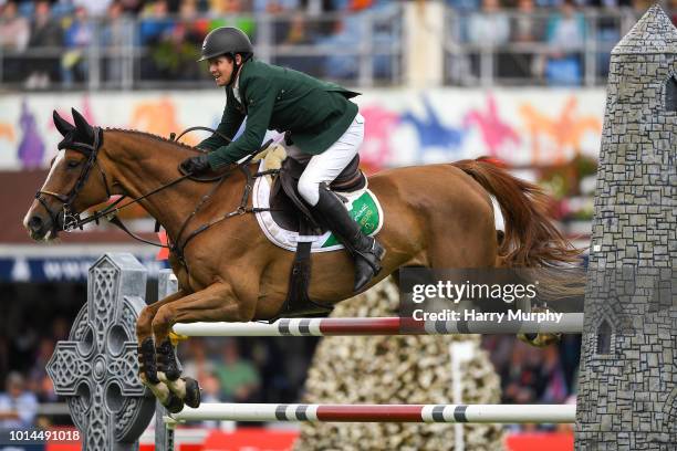 Dublin , Ireland - 10 August 2018; Shane Sweetnam of Ireland competing on Main Road during the Nations Cup during the StenaLine Dublin Horse Show at...