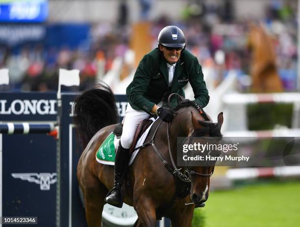 Dublin , Ireland - 10 August 2018; Paul O'Shea of Ireland competing on Skara Glen's Machu Picchu during the Longines FEI Jumping Nations Cup of...