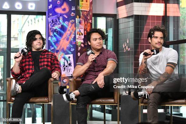 Nick Guzman, Freddy Ramirez, and Tyler Posey of the band PVMNTS visit Build Studio on August 10, 2018 in New York City.